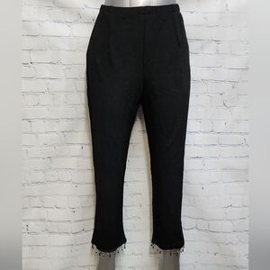 Ribbed stretch elastic waist beaded crop pants